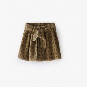 NWT Zara Kids Embroidered Fine Waled Corduroy Skirt in Khaki size 4-5 year 4T 5T